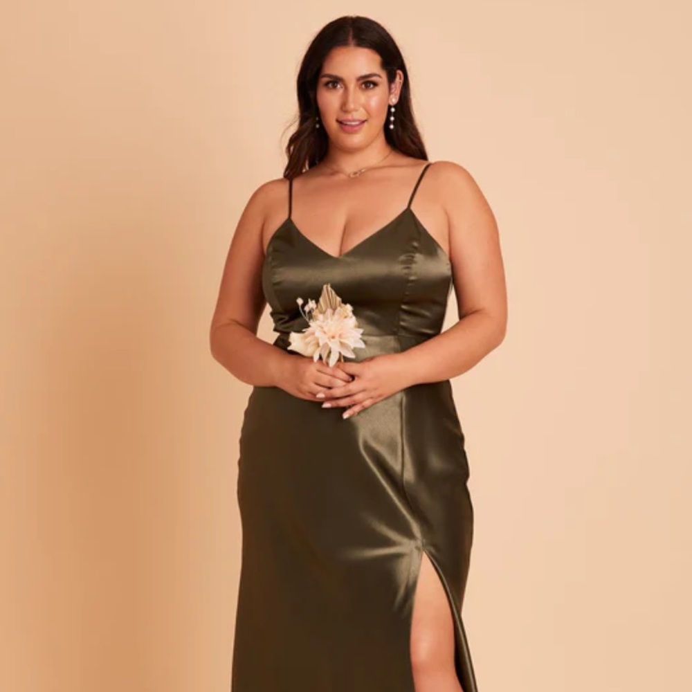 Jay dress - shiny satin Olive
